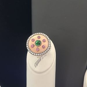 NWT Ruby Emerald & Crystal made in Turkey Round Shield Ring unique
